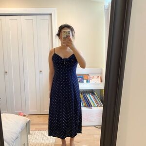 & Other Stories Navy Polka Dot Midi Slip Dress - Sleeveless